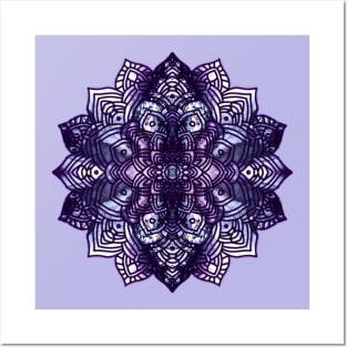 Blue/Purple Paint Pour Mandala Posters and Art